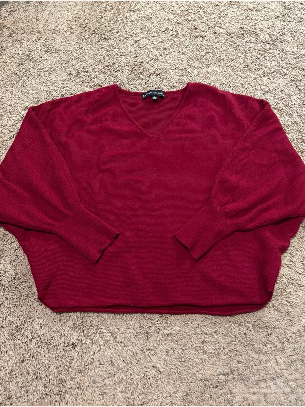 Catherine Malandrino Deep Red V-Neck Knit Pullover